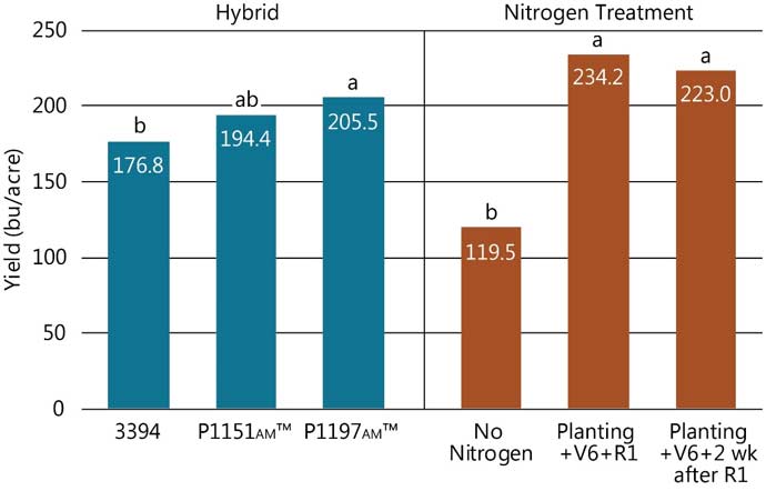 Table - Hybrid and nitrogen treatment effects on corn yield.