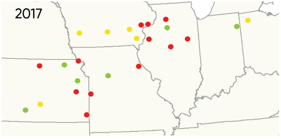 Map - Pioneer Soybean Cyst Nematode management field trial locations in 2017.