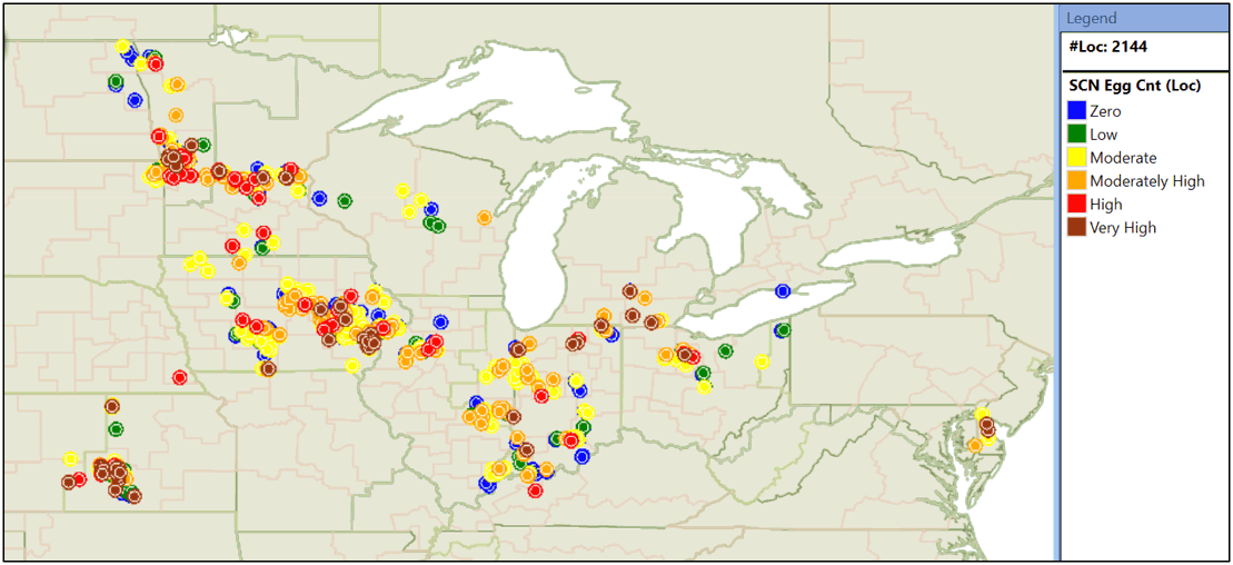 Distribution of SCN populations across the Cornbelt in 2021 and 2022.