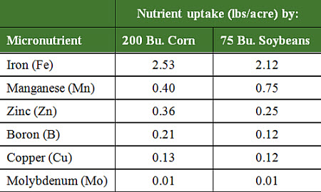 Micronutrient uptake by corn and soybeans.