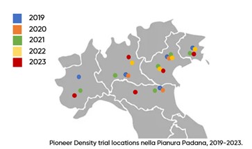 Prova Density Trials Pioneer per valutare la risposta degli ibridi di mais a diverse densità di semina