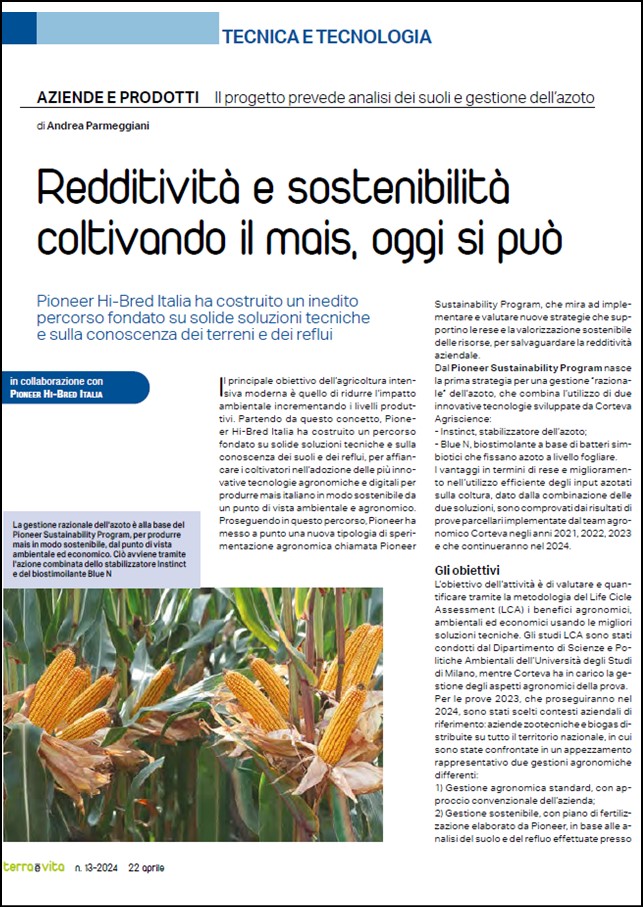 Articolo sul Pioneer Sustainability Program per la sostenibilità e redditività del mais