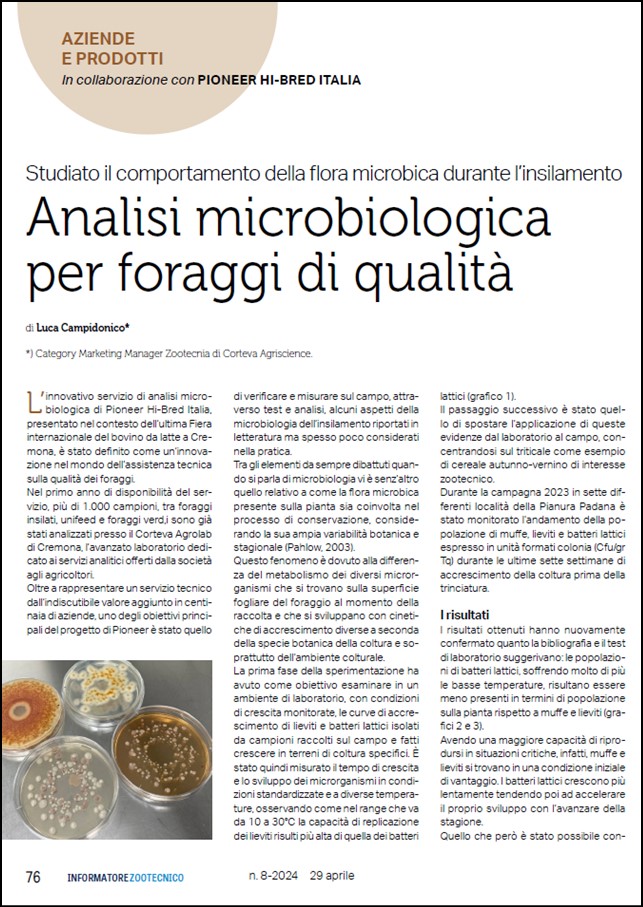 Anteprima dell'articolo sul servizio di analisi microbiologica dei foraggi