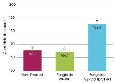 Corn yield as affected by fungicide treatments near Camilla, GA in 2014.