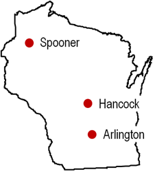 Study locations in Wisc.- Soybean Maturity Group Considerations at Different Latitudes and Planting Dates.