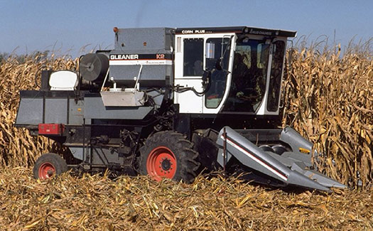 Modified Gleaner K2 combines were used by Pioneer breeders and agronomy researchers for harvesting research plots.