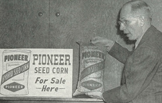 Transparent plastic small Pioneer seed corn bag for a store display