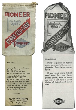 Pioneer miniature sweet corn bags from 1948 and 1949
