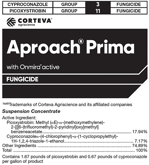 Example of a fungicide product label showing the names and FRAC groups of the active ingredients
