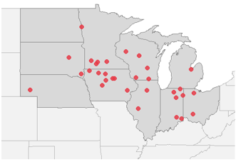 Map - trial locations of the 32 field sites from the study