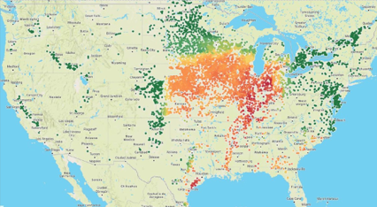 Southern rust disease risk across the US Corn Belt in August of 2025 - generated from the Corteva Disease Risk Model