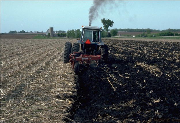 The 1970s and 1980s saw a shift away from intensive tillage using implements such as the moldboard plow shown here and greater adoption of reduced tillage and no-till
