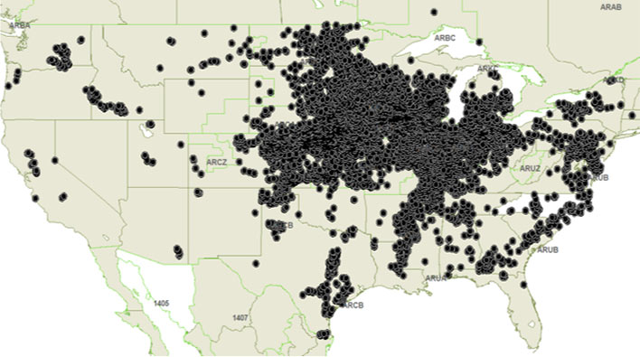 Map - Pioneer on-farm trial locations in the U.S. and Canada 2017-2019.