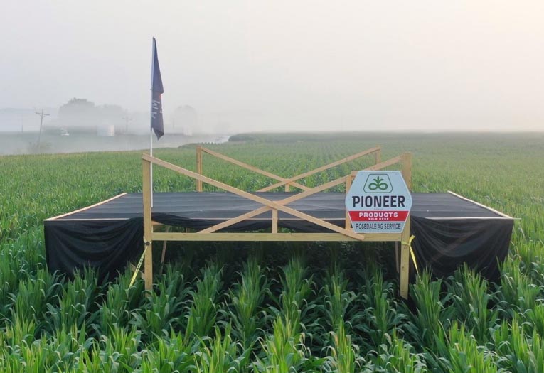 Photo - Shade structure in cornfield that was used to apply reduced solar radiation treatments.