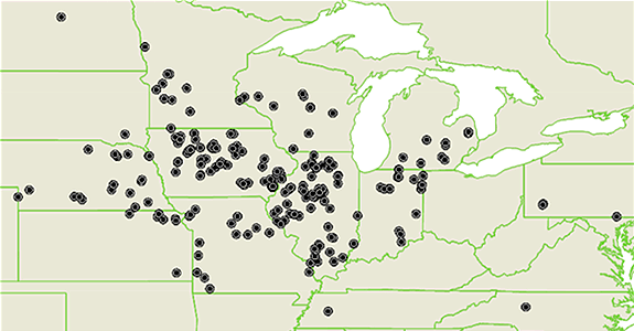 Locations of Utrisha N soybean trials in 2023