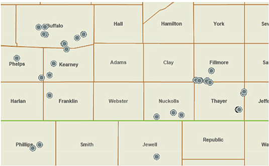 Soybean canopy development study locations in southern Nebraska and northern Kansas in 2024