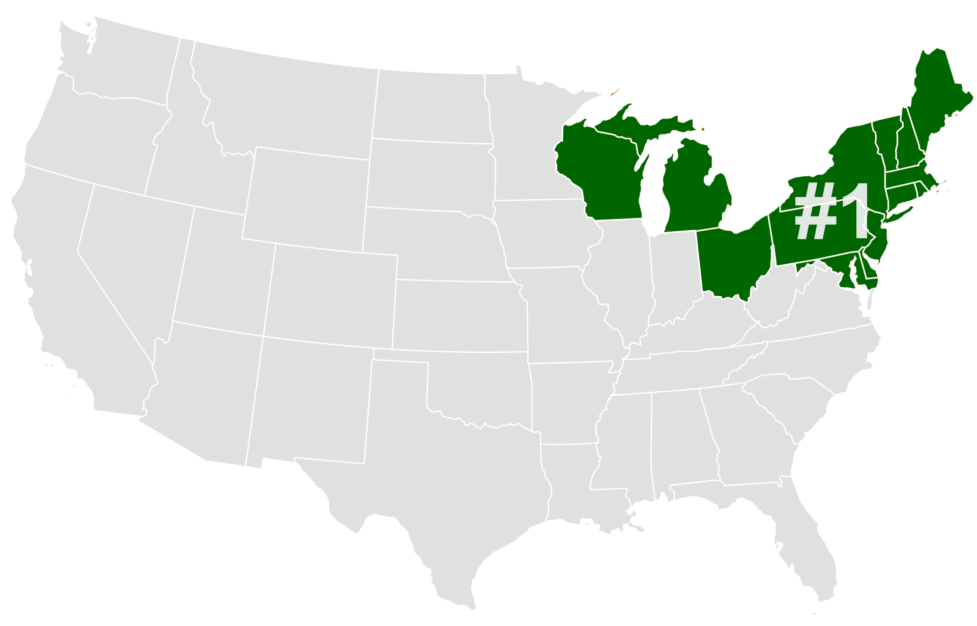 US map - highlighting states in the Northeastern region