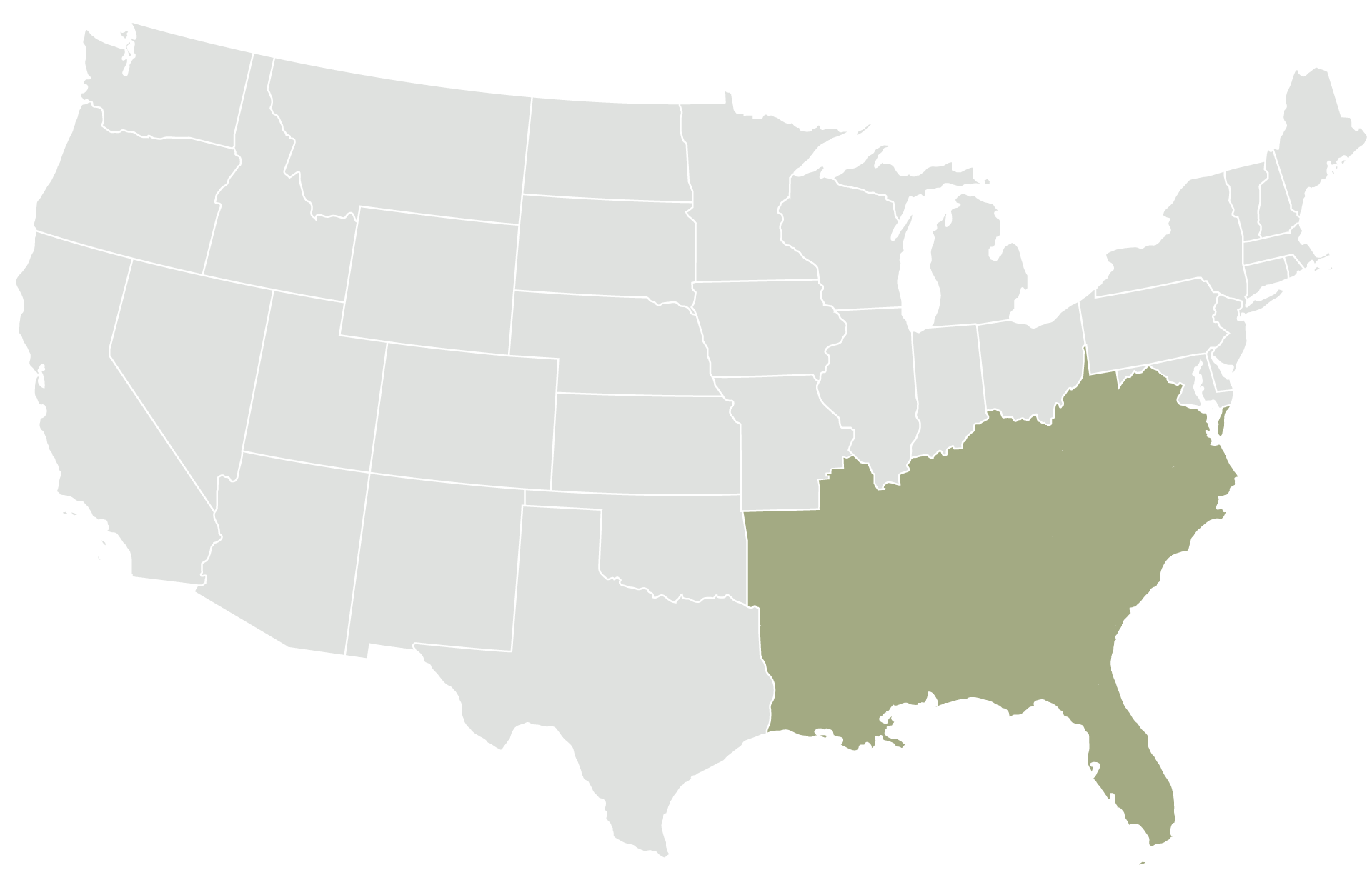 US map - highlighting states in the Southern region US map - highlighting states in the Southern region